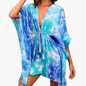 Adome Blue and Green Tie Dye Beach swim cover up NWT size small